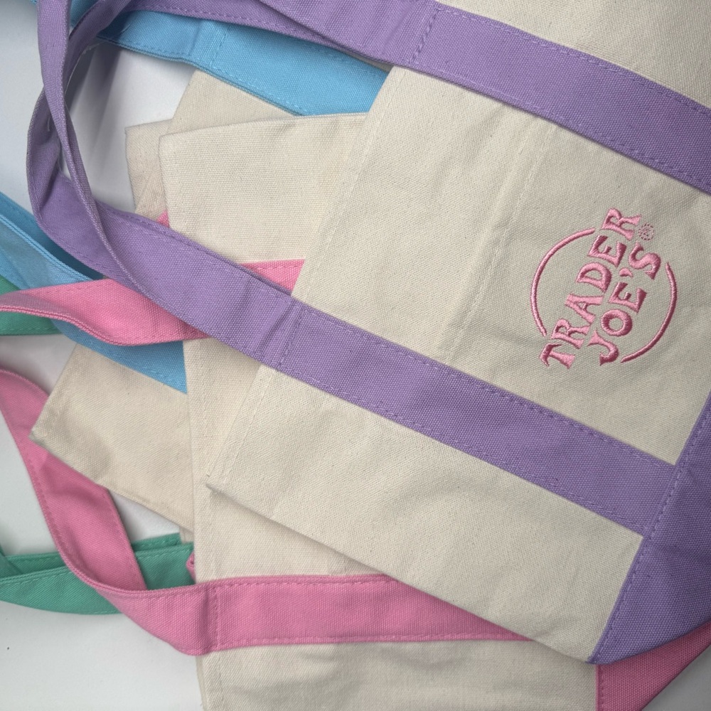 Trader Joes Mini Pastel Canvas Tote Bag 4 Piece Set NEW!